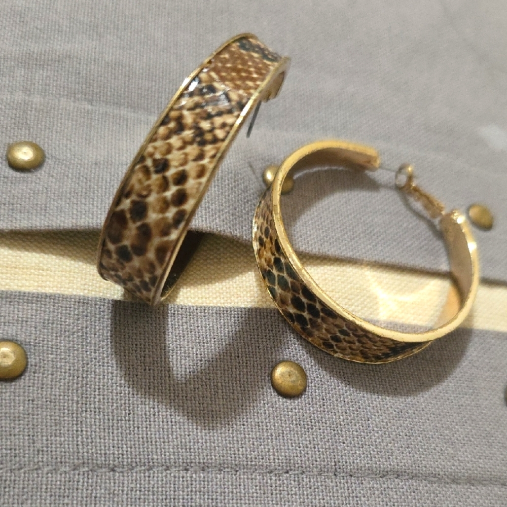 Snakeskin Print Large Hoop Earrings